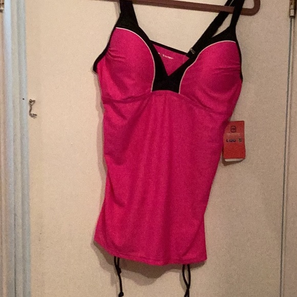 Free Country Women's Pink and Black Double Strap Tankini Top - Picture 3 of 14